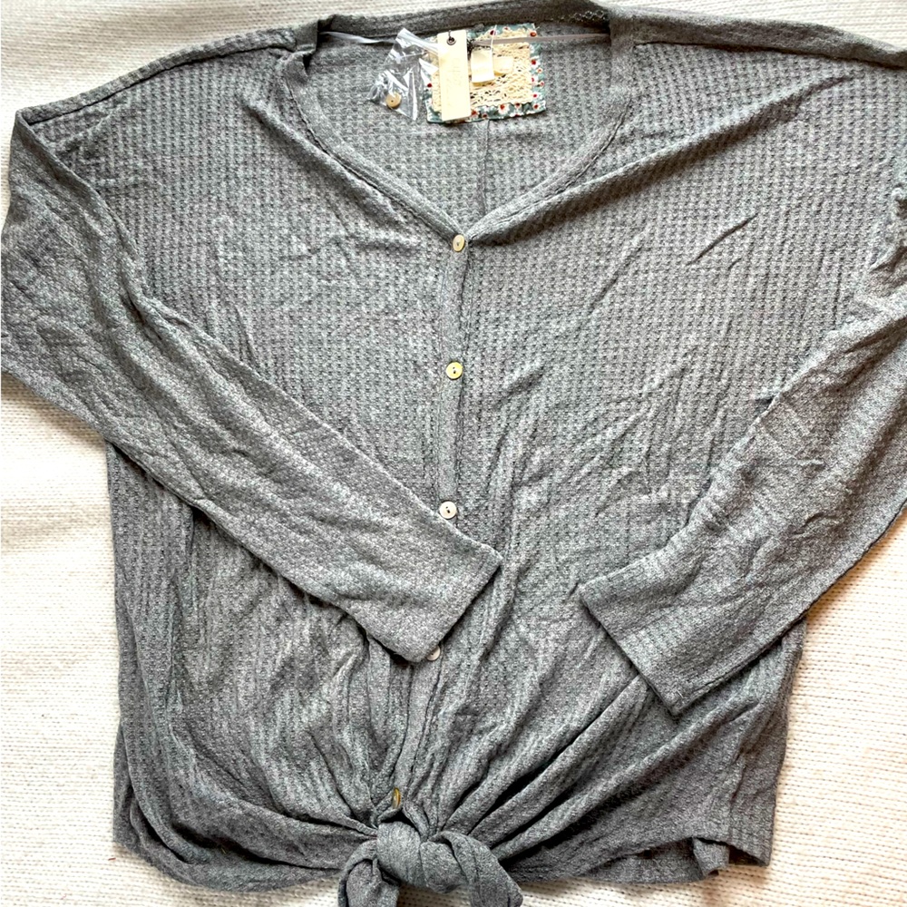 Waffle vneck top
